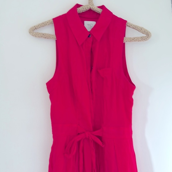 Anthropologie Hd In Paris 100% Linen Hot Pink Shirt Dress size 0 - Picture 7 of 10